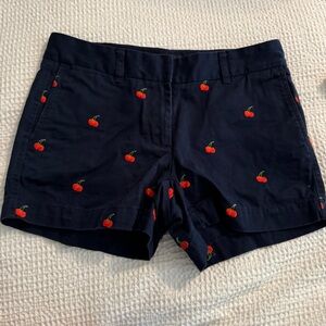 Cherry Embroidered Navy Women's Shorts